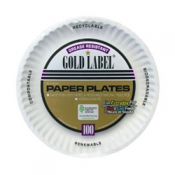 AJMCP9GOAWH -  Gold Label Coated Round Paper Plates - 9, White
