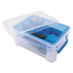 AVT37371 - ADVANTUS Super Stacker® Divided Storage Box - Clear W/Blue Tray/handles