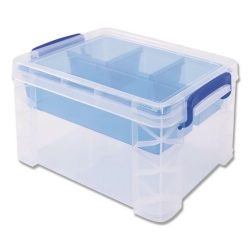 AVT37375 - ADVANTUS Super Stacker® Divided Storage Box - Clear W/Blue Tray/handles