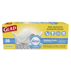 CLO78815BX - CLOROX Glad® OdorShield® Medium Quick-Tie® Trash Bags - Fresh Clean, 0.57 Mil, 8 Gal, 26/BX