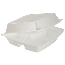DCC 85HT3 - DART Foam Hinged Lid Carryout Containers - Medium, Three Compartment, Removable Lid