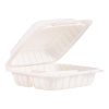 DART Hinged Lid Three Compartment Containers - 8.3", White, 150/Ctn