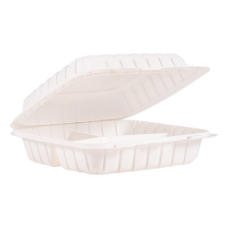 DCC90MFPPHT3 - DART Hinged Lid Three Compartment Containers - 9\, White, 150/Ctn