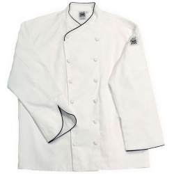 SAN J008-S - SAN JAMAR  Corporate White Chef-tex Breeze™ Chef Jacket w/Black Piping - S